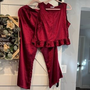 Ekouaer size XL Red Satin Sleeveless Top and Pants pajama